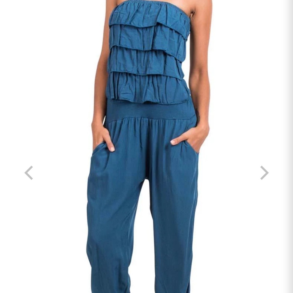 Chic Teal Strapless Jumpsuit one size